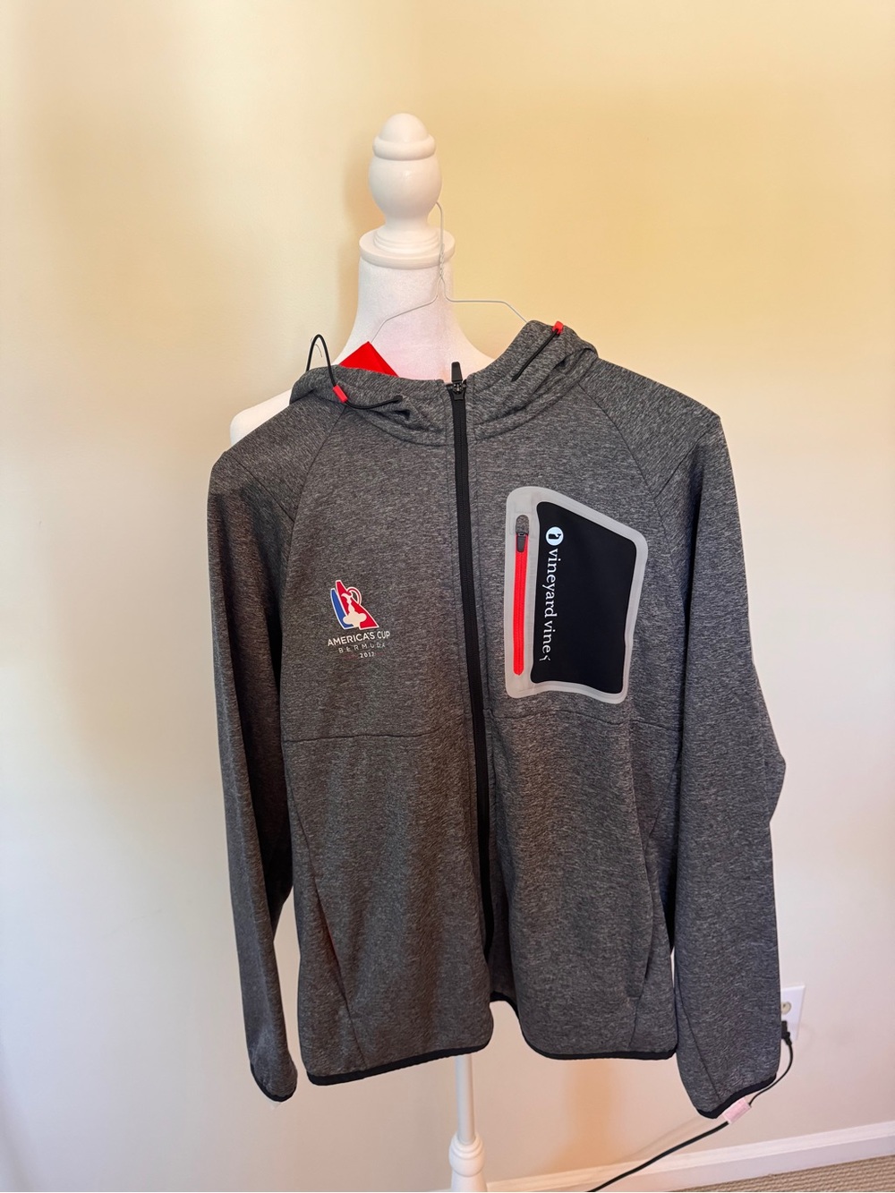 Vineyard Vines Gray and Red Americas Cup Hooded Zip Jacket